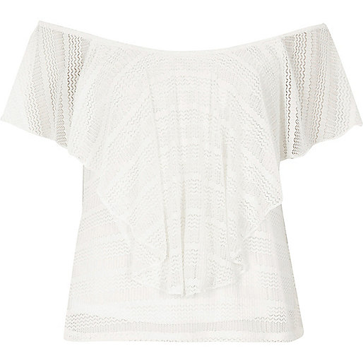 jacques-vertuk Cream frill overlay bardot top 707012 women Tops Bardot / Cold Shoulder Tops jacques-vertuk Cream frill overlay bardot top 707012 women Tops Bardot / Cold Shoulder Tops