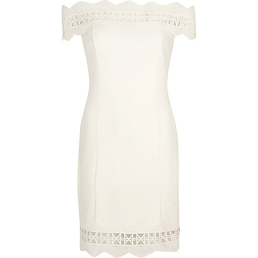 jacques-vertuk Cream geo lace trims bardot bodycon dress 703753 women Dresses Bardot / Bandeau Dresses jacques-vertuk Cream geo lace trims bardot bodycon dress 703753 women Dresses Bardot / Bandeau Dresses