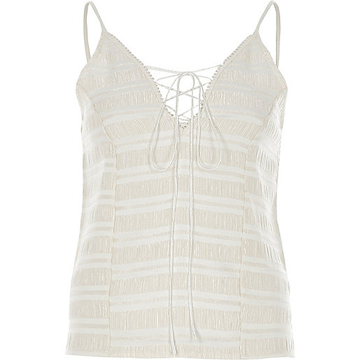 jacques-vertuk Cream lace-up cami top 705406 women Tops