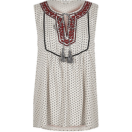 jacques-vertuk Cream print embroidered sleeveless top 706263 women Tops Cami / Sleeveless Tops jacques-vertuk Cream print embroidered sleeveless top 706263 women Tops Cami / Sleeveless Tops