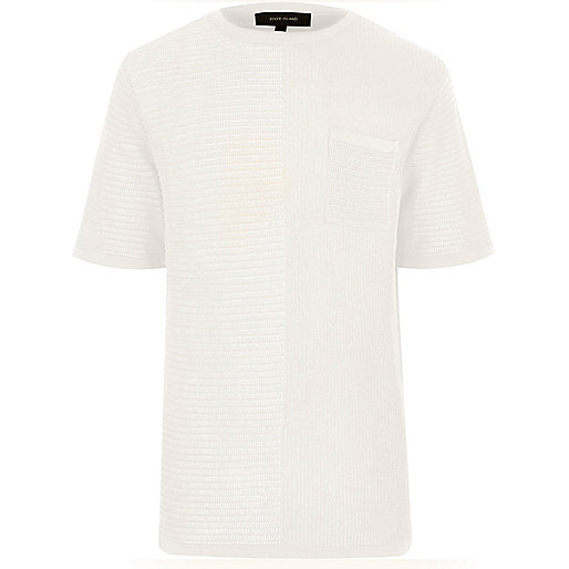 jacques-vertuk Cream spliced knitted oversized top 301632 men T-Shirts / Vests