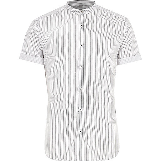 jacques-vertuk Cream stripe slim fit grandad shirt 303233 men Shirts