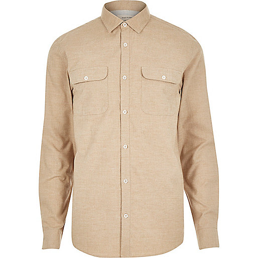 jacques-vertuk Dark beige brushed flannel two pocket shirt 287773 men Shirts