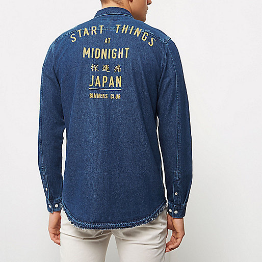 jacques-vertuk Dark blue frayed casual denim shirt 297485 men Shirts Long Sleeve Shirts jacques-vertuk Dark blue frayed casual denim shirt 297485 men Shirts Long Sleeve Shirts