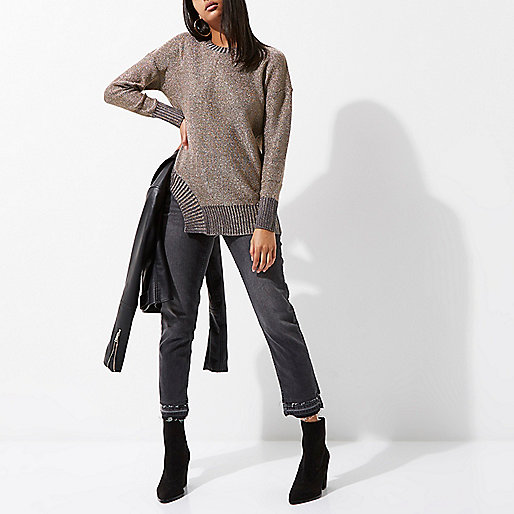 shoes river island womens,jacques-vertuk London Dark grey and metallic cut out hem sweater women 704898 shoes river island womens,jacques-vertuk London Dark grey and metallic cut out hem sweater women 704898