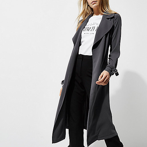 river island black pinafore,River I9Sland Dark grey belted duster trench coat Coats Coats / Jackets women river island black pinafore,River I9Sland Dark grey belted duster trench coat Coats Coats / Jackets women