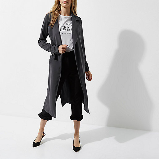 river island black pinafore,River I9Sland Dark grey belted duster trench coat Coats Coats / Jackets women river island black pinafore,River I9Sland Dark grey belted duster trench coat Coats Coats / Jackets women