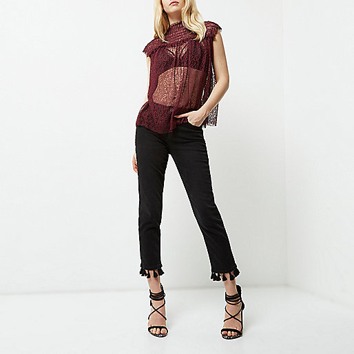 river island blazer jacket,The Shop jacques-vertuk Dark purple shirred neck textured mesh top Tops Sale women river island blazer jacket,The Shop jacques-vertuk Dark purple shirred neck textured mesh top Tops Sale women