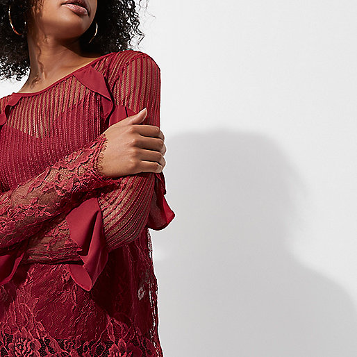 river island plisse,jacques-vertuk Outlet Dark red lace frill sleeve top women 704919 river island plisse,jacques-vertuk Outlet Dark red lace frill sleeve top women 704919