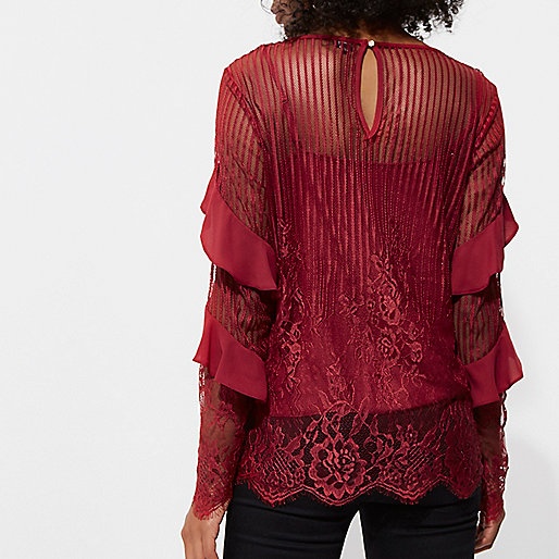 river island plisse,jacques-vertuk Outlet Dark red lace frill sleeve top women 704919 river island plisse,jacques-vertuk Outlet Dark red lace frill sleeve top women 704919