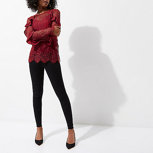 river island plisse,jacques-vertuk Outlet Dark red lace frill sleeve top women 704919 river island plisse,jacques-vertuk Outlet Dark red lace frill sleeve top women 704919