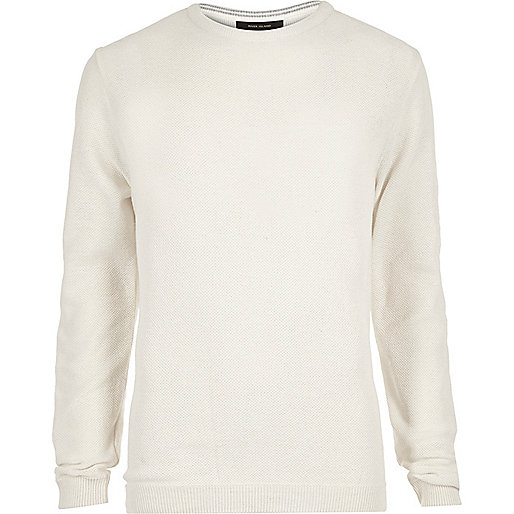 jacques-vertuk Ecru textured slim fit sweater 295887 men Jumpers / Cardigans