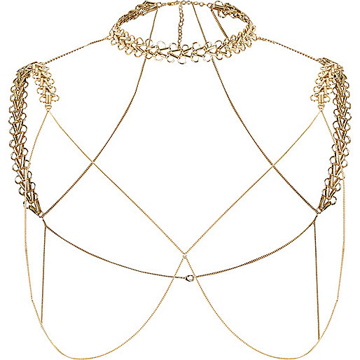 jacques-vertuk Gold tone chain shoulder and choker harness 701061 women Jewellery Body Jewellery & Harnesses jacques-vertuk Gold tone chain shoulder and choker harness 701061 women Jewellery Body Jewellery & Harnesses