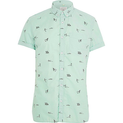 jacques-vertuk Green beach print slim fit short sleeve shirt 302269 men Shirts Short Sleeve Shirts