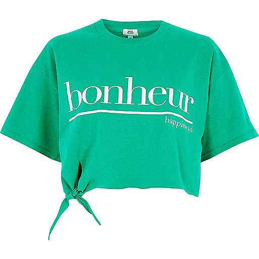 jacques-vertuk Green 'bonheur' cropped knot front T-shirt 709441 women Tops Crop Tops / Bralets jacques-vertuk Green 'bonheur' cropped knot front T-shirt 709441 women Tops Crop Tops / Bralets