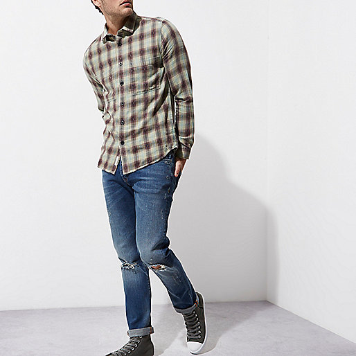 river island t shirts,jacques-vertuk UK Sale Green washed check long sleeve shirt men 300586 river island t shirts,jacques-vertuk UK Sale Green washed check long sleeve shirt men 300586