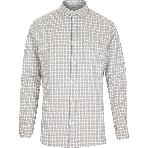 jacques-vertuk Grey basket weave check shirt 284404 men Shirts