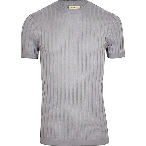 jacques-vertuk Grey chunky ribbed muscle fit T-shirt 298905 men T-Shirts / Vests T-shirts