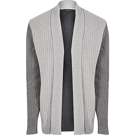 jacques-vertuk Grey contrast ribbed knit cardigan 299761 men Jumpers / Cardigans Cardigans