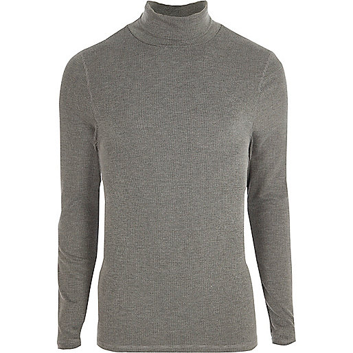 jacques-vertuk Grey long sleeve roll neck slim fit T-shirt 302817 men T-Shirts / Vests Long Sleeve T-Shirts