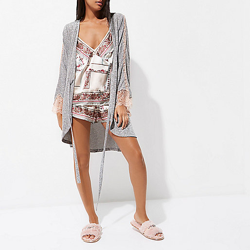 dressy tops river island,jacques-vertuk London Grey marl jersey lace sleeve wrap robe women 706771 dressy tops river island,jacques-vertuk London Grey marl jersey lace sleeve wrap robe women 706771