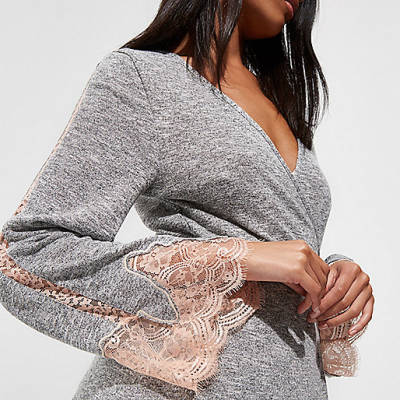 dressy tops river island,jacques-vertuk London Grey marl jersey lace sleeve wrap robe women 706771 dressy tops river island,jacques-vertuk London Grey marl jersey lace sleeve wrap robe women 706771