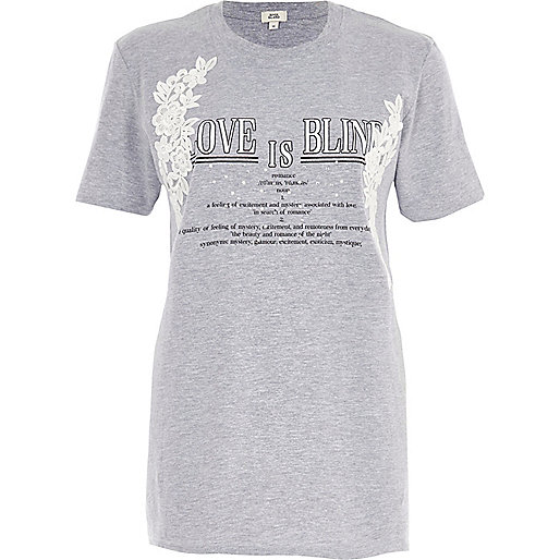 jacques-vertuk Grey marl 'love is blind' print T-shirt 708107 women Tops T-Shirts & Vests Print T-Shirts / Vests jacques-vertuk Grey marl 'love is blind' print T-shirt 708107 women Tops T-Shirts & Vests Print T-Shirts / Vests