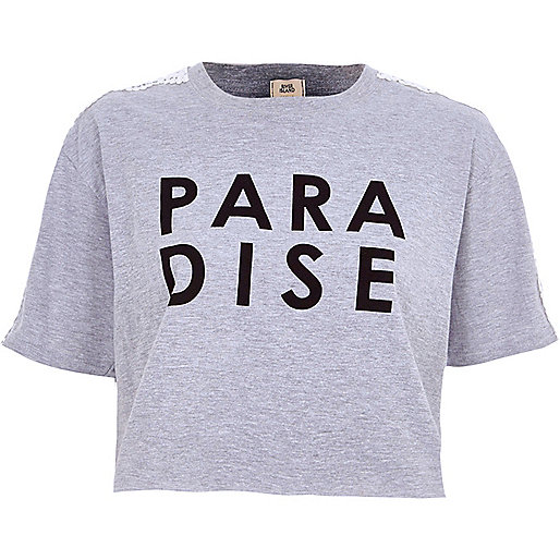 jacques-vertuk Grey marl 'paradise' print cropped T-shirt 707451 women Tops Crop Tops / Bralets jacques-vertuk Grey marl 'paradise' print cropped T-shirt 707451 women Tops Crop Tops / Bralets