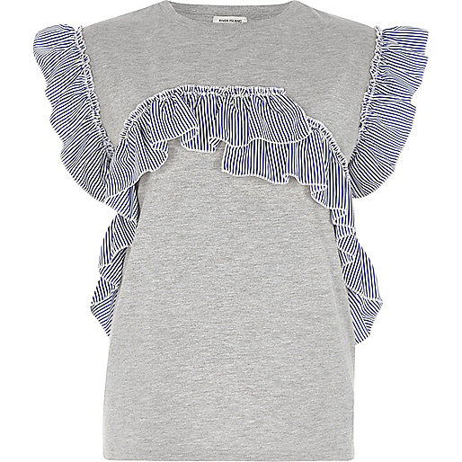 jacques-vertuk Grey marl stripe frill T-shirt 699244 women Tops T-Shirts & Vests Plain T-Shirts / Vests jacques-vertuk Grey marl stripe frill T-shirt 699244 women Tops T-Shirts & Vests Plain T-Shirts / Vests