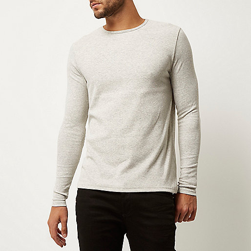 river island cut out top,Riverieland Grey ribbed slim fit long sleeve T-shirt T-Shirts / Tanks Sale men river island cut out top,Riverieland Grey ribbed slim fit long sleeve T-shirt T-Shirts / Tanks Sale men