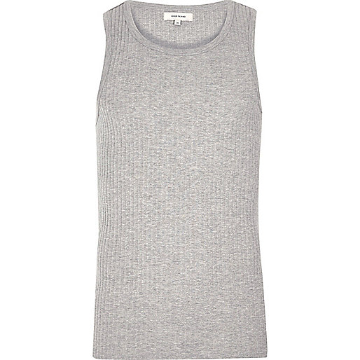 jacques-vertuk Grey ribbed slim fit tank 300458 men T-Shirts / Vests