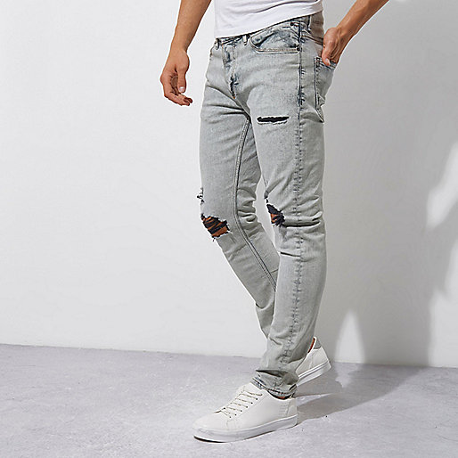 jacques-vertuk Grey wash contrast ripped Sid skinny jeans 300787 men Jeans