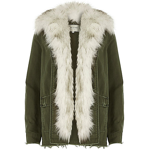 jacques-vertuk Khaki green faux fur front jacket 698097 women Coats / Jackets Jackets
