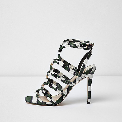 jacques-vertuk Khaki green stripe caged sandals 699861 women Shoes / Boots