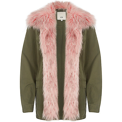 jacques-vertuk Khaki green with pink fur trim coat 702400 women Coats / Jackets Jackets jacques-vertuk Khaki green with pink fur trim coat 702400 women Coats / Jackets Jackets