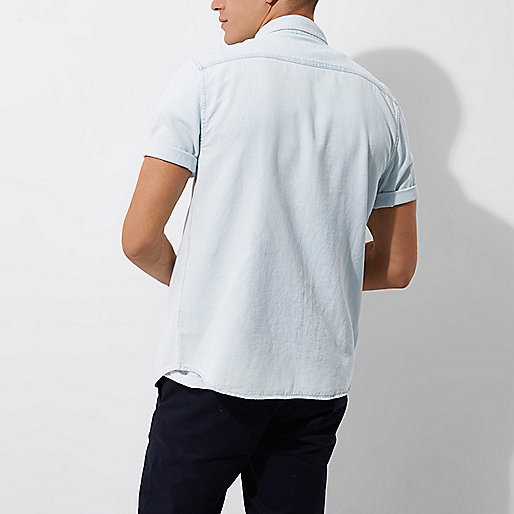 next river island,jacques-vertuk Shop Light blue bleached short sleeve denim shirt men 302872 next river island,jacques-vertuk Shop Light blue bleached short sleeve denim shirt men 302872