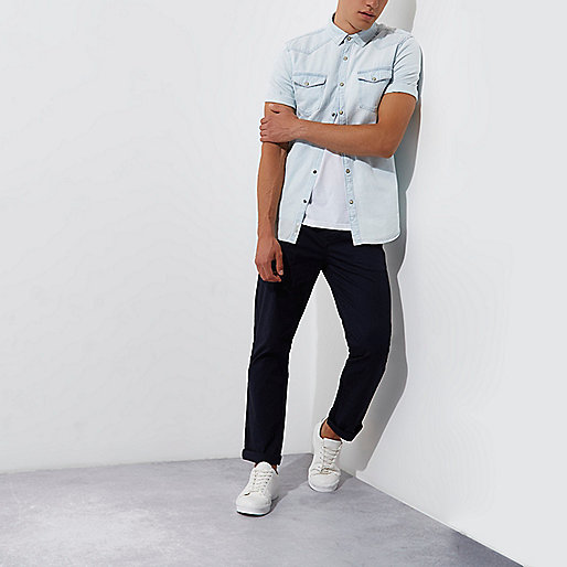 next river island,jacques-vertuk Shop Light blue bleached short sleeve denim shirt men 302872 next river island,jacques-vertuk Shop Light blue bleached short sleeve denim shirt men 302872