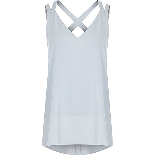 jacques-vertuk Light blue double strap cross back tank 706353 women Tops Cami / Sleeveless Tops