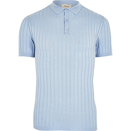 jacques-vertuk Light blue muscle fit ribbed knit polo shirt 301633 men Polo Shirts