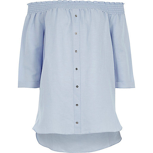 jacques-vertuk Light blue shirred bardot shirt 706870 women Tops Bardot / Cold Shoulder Tops jacques-vertuk Light blue shirred bardot shirt 706870 women Tops Bardot / Cold Shoulder Tops