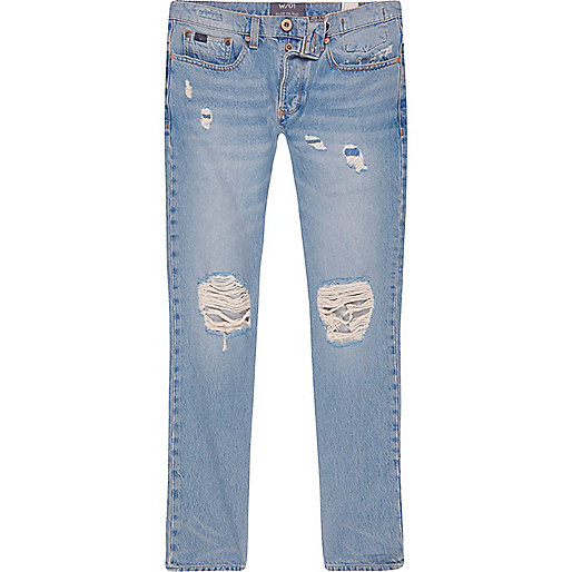 jacques-vertuk Light blue wash ripped Sid skinny warp jeans 301618 men Jeans Skinny Jeans