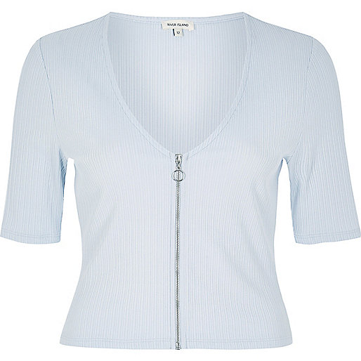 jacques-vertuk Light blue zip front crop top 689105 women T-Shirts & Vests
