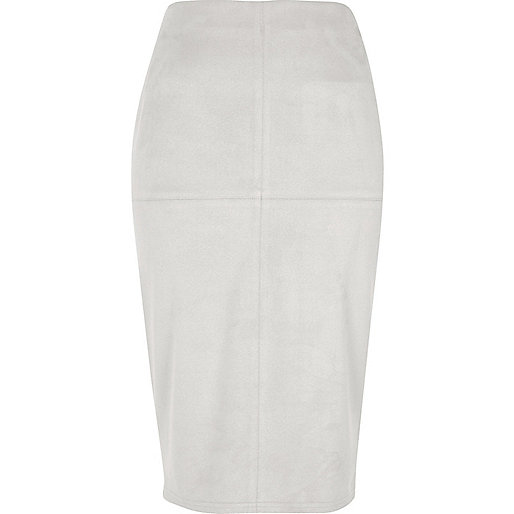jacques-vertuk Light grey faux suede pencil skirt 702027 women Skirts Midi Skirts