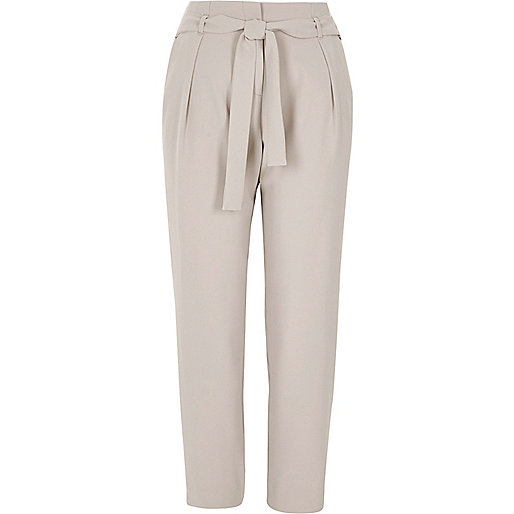 jacques-vertuk Light grey tie waist tapered pants 705001 women Workwear