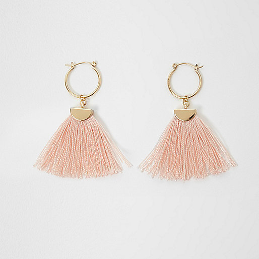 jacques-vertuk Light pink and gold tone tassel hoop earrings 709391 women Jewellery Earrings