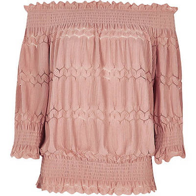 jacques-vertuk Light pink shirred bardot top 703207 women Tops Bardot / Cold Shoulder Tops jacques-vertuk Light pink shirred bardot top 703207 women Tops Bardot / Cold Shoulder Tops