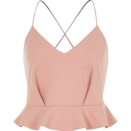 jacques-vertuk Light pink strappy peplum crop top 705088 women Tops Crop Tops / Bralets jacques-vertuk Light pink strappy peplum crop top 705088 women Tops Crop Tops / Bralets