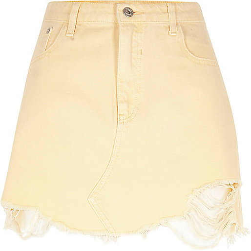 jacques-vertuk Light yellow ripped hem denim mini skirt 706126 women Skirts Mini Skirts