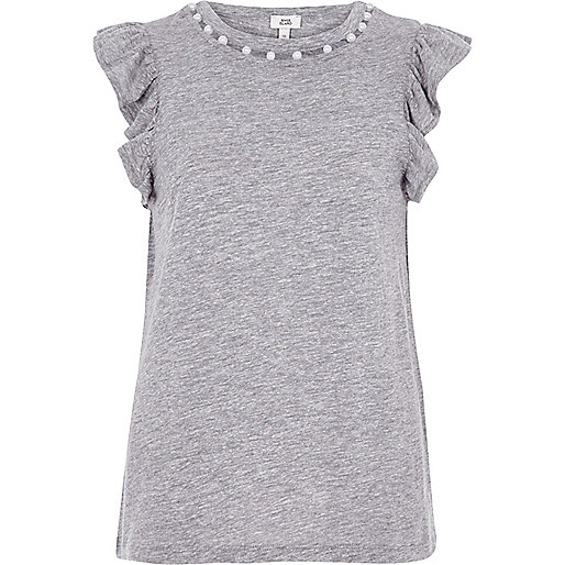 jacques-vertuk Marl grey faux pearl neck frill tank top 709781 women Tops T-Shirts & Vests Plain T-Shirts / Vests jacques-vertuk Marl grey faux pearl neck frill tank top 709781 women Tops T-Shirts & Vests Plain T-Shirts / Vests