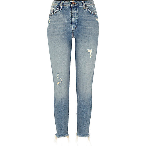 jacques-vertuk Mid blue distressed frayed hem slim fit jeans 705637 women Jeans Straight / Slim Jeans jacques-vertuk Mid blue distressed frayed hem slim fit jeans 705637 women Jeans Straight / Slim Jeans